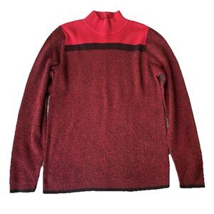 Karen Scott Sweater Size M Red Black Mock Neck Casual Heathered Work Festive